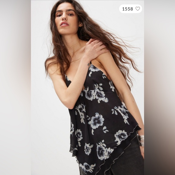 Free People Seeing Double Printed Cami in Washed Black size Medium NWT - Picture 3 of 12